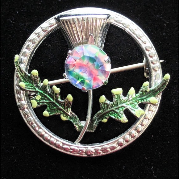 Mizpah Enamel Scottish Thistle Brooch Pin - Picture 1 of 8